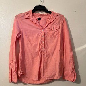 J Crew Pastel Orange Long Sleeve Collared Pocket Blouse Size S